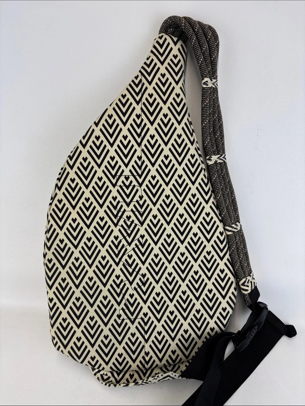 KAVU Rope Sling Bag Black and Cream Canvas